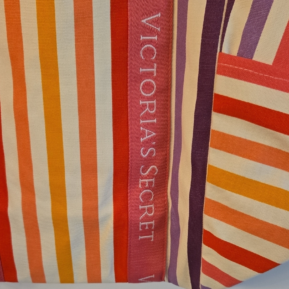 Victoria's Secret Red and Pink Tote Bag with Striped Design NWT - Picture 6 of 8